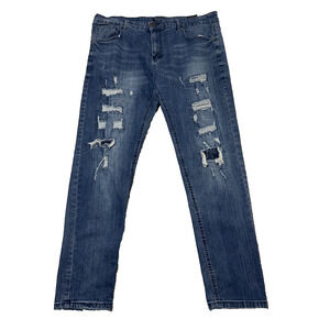 Freehold Denim Factory Men’s Skinny Jeans Distressed Blue Stretch 38x30 Ripped